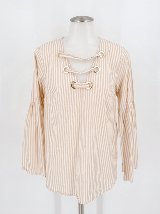 Michael Kors Tops - Michael Kors Cream & Beige Striped Lace-Up Bell Sleeve Top